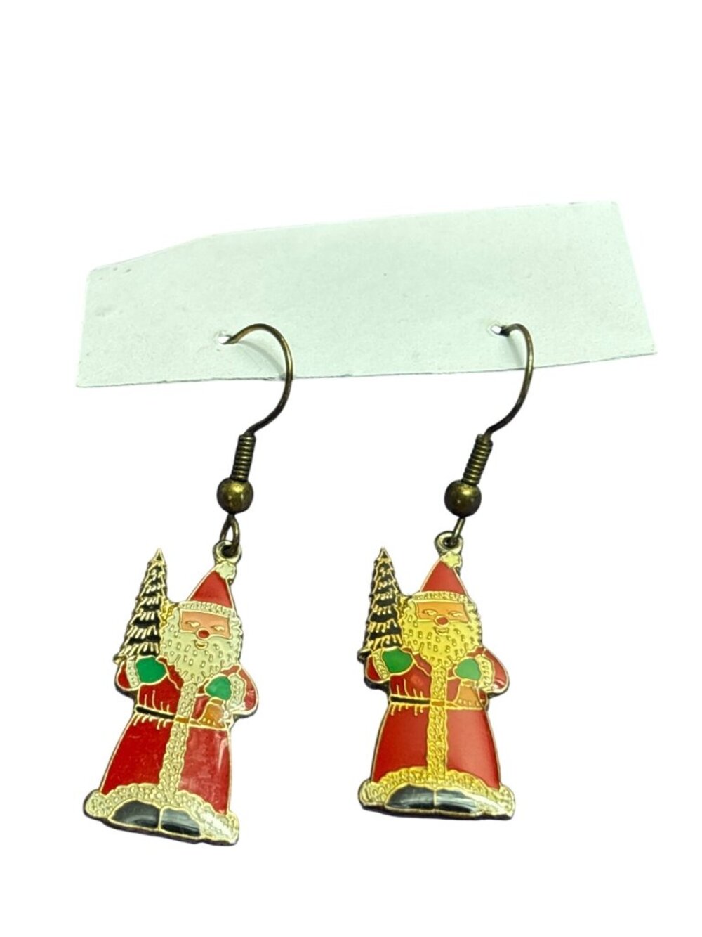 Santa Claus Christmas Tree Dangle Earrings Enamel Multicolor 1 inch